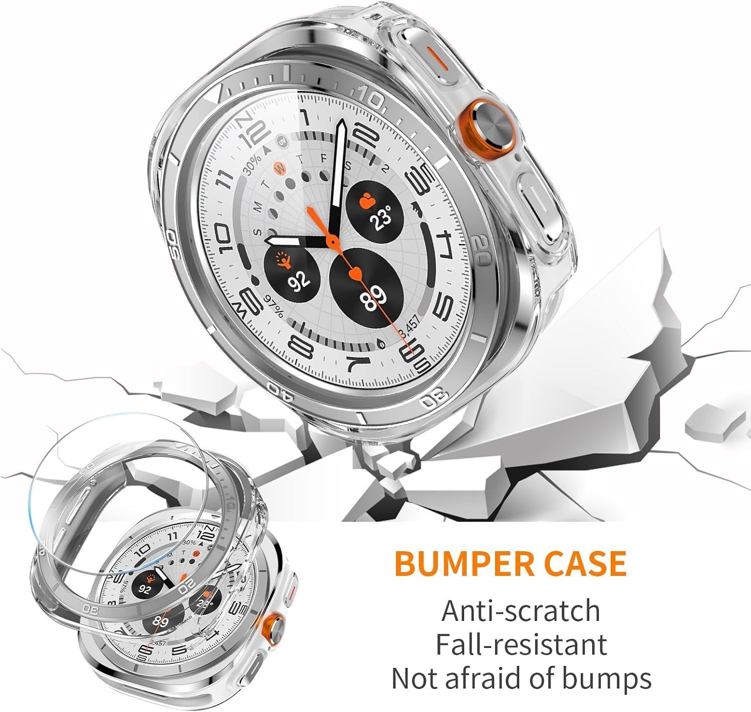 Rugged PC Case for Galaxy Watch Ultra 47mm with Anti-Scratch Metal Bezel Ring