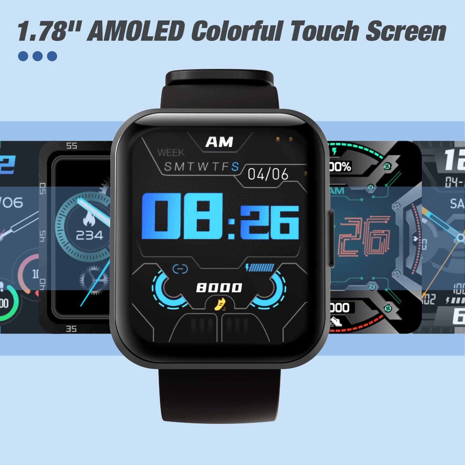 1.78” Fitness Smartwatch IP68 Waterproof Touch Screen, Black