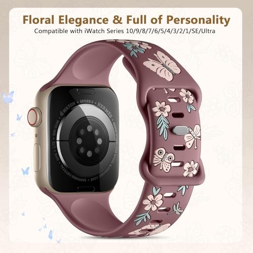 Soft Silicone Floral Strap Compatible with Apple Watch Series 6 40mm Women Sport