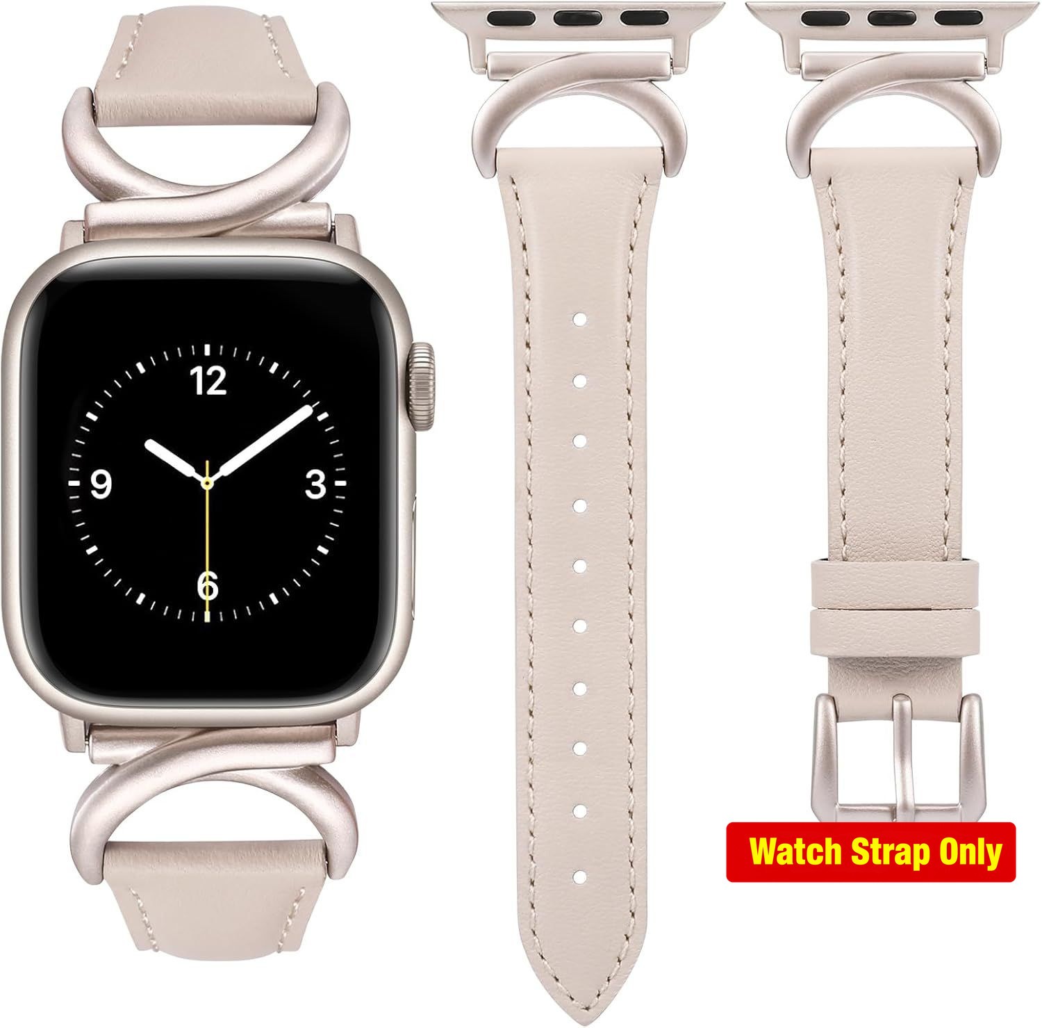 Leather Strap Compatible with Apple Watch Series 8 9 10 38/40mm Slim Dressy