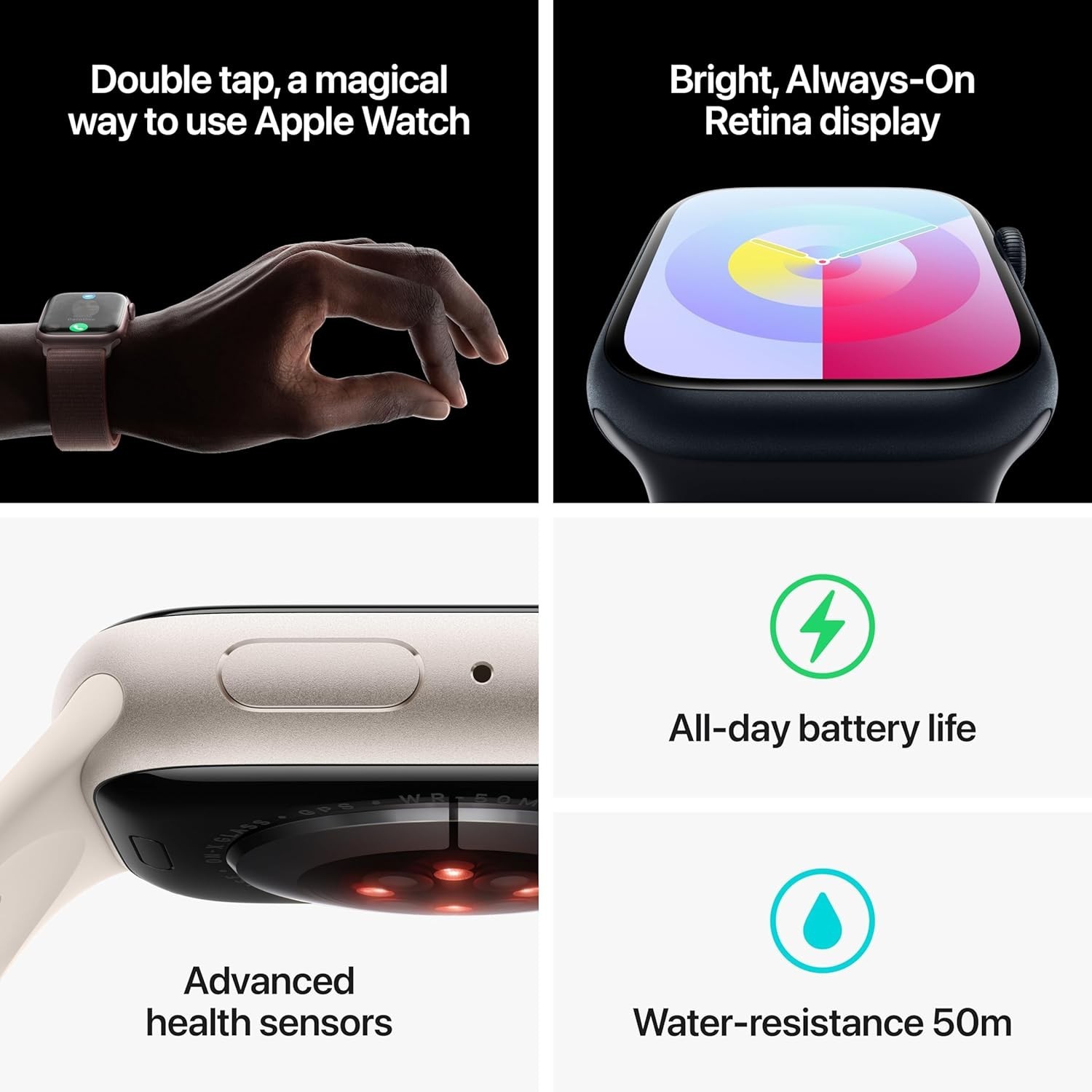 Apple Watch Series 9 45mm Aluminum Case M/L Sport Band – Midnight (MR9A3CL/A)™