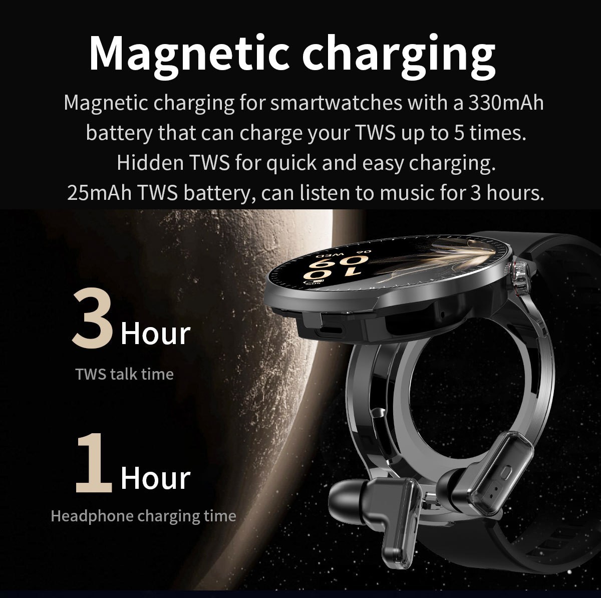 2 in 1 Smart Watch with Hidden TWS Earbuds,IP67 Fitness Tracker,Heart Rate Mon