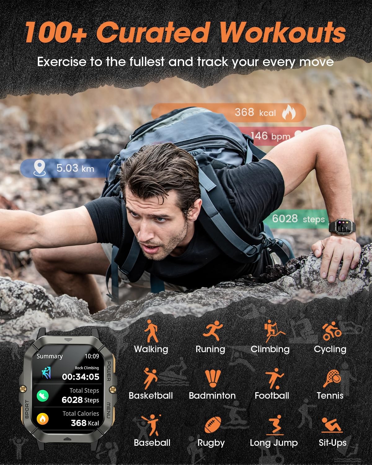 Military Watches for Men (Answer/Make Calls), 2.02” Fitness for Android and …