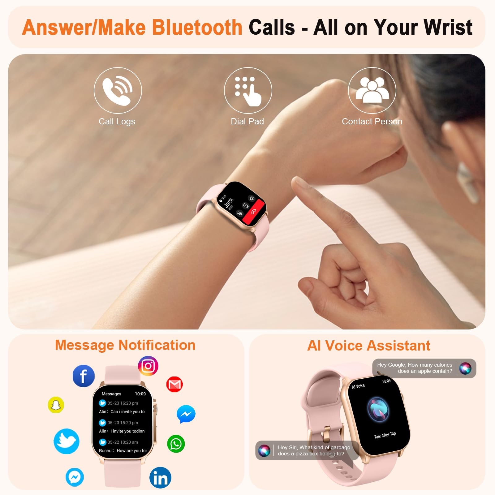 Smart Watch, 2.01″ AMOLED Curved Touchscreen Fitness Watch for Women, IP68 Wa…