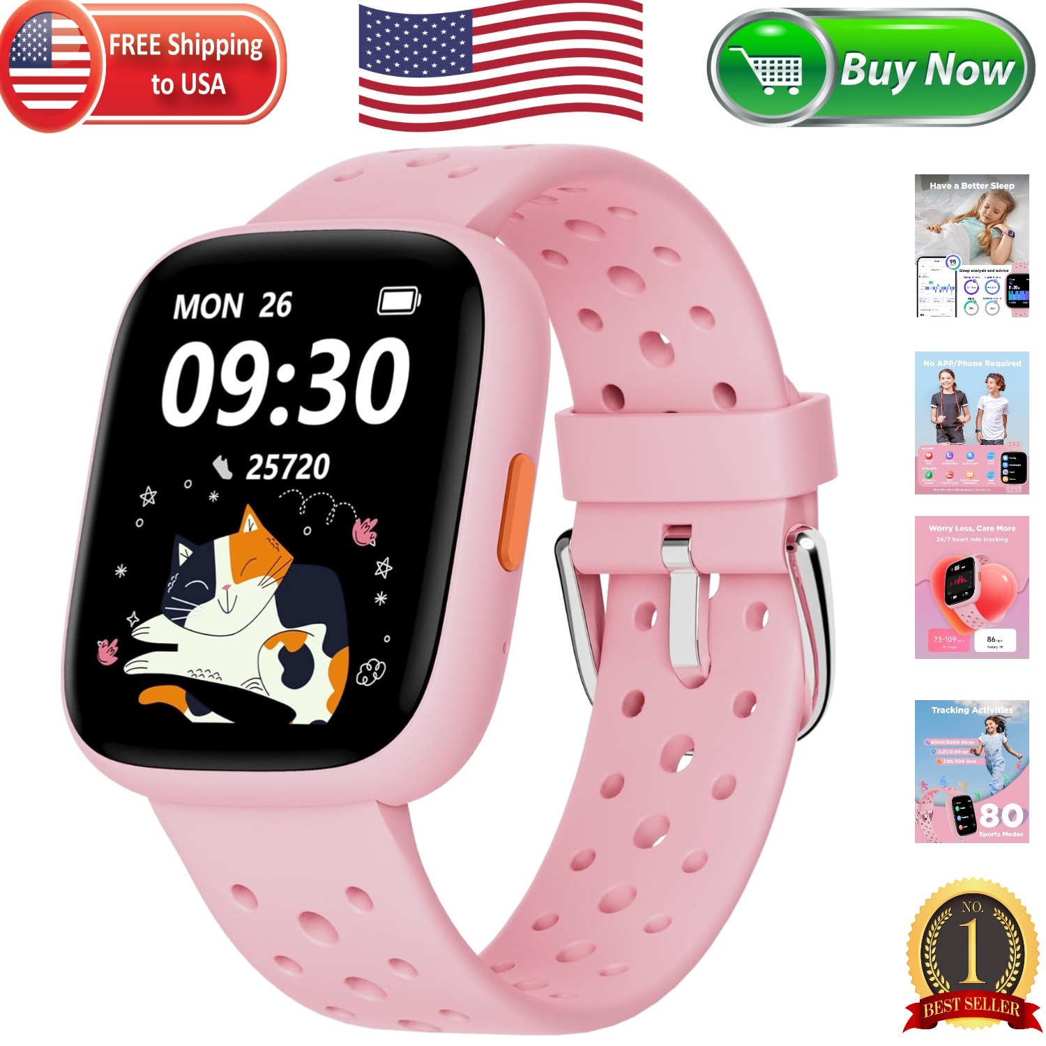 All-Day Activity Monitoring Kids Smart Watch with Heart Rate & Sleep Tracking