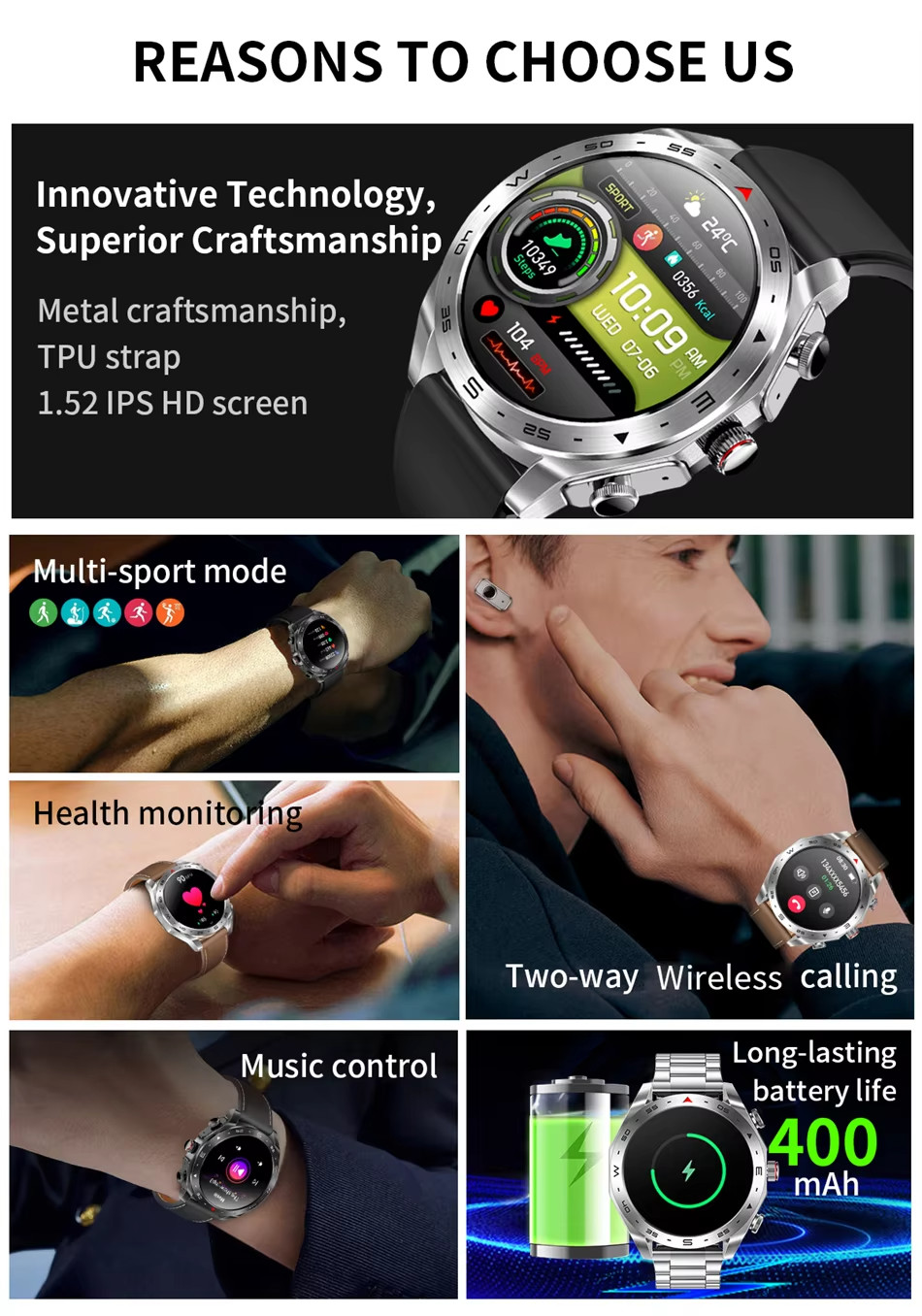 Smartwatch With Bluetooth Earbuds.