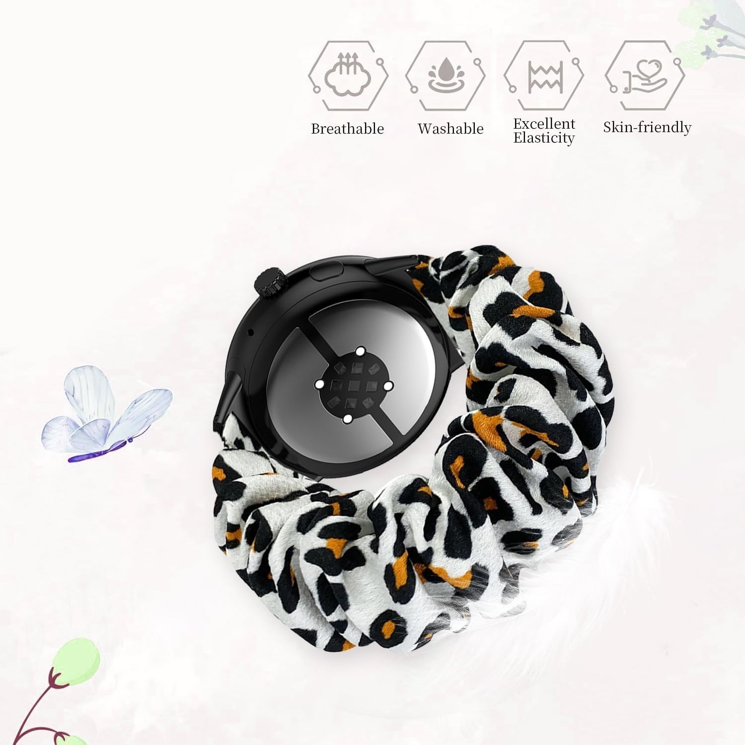 Stretchy Leopard Print Scrunchie Band for Google Pixel Watch 3 41mm Replacement