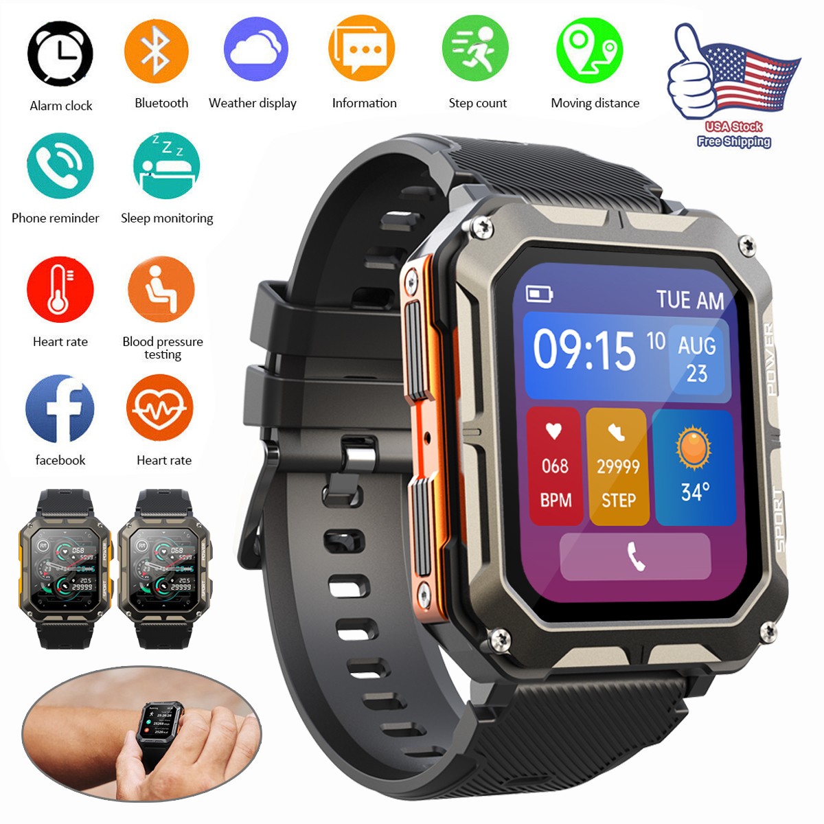 Smart Watch for Men Waterproof Smartwatch Bluetooth iPhone Samsung NEW 2022