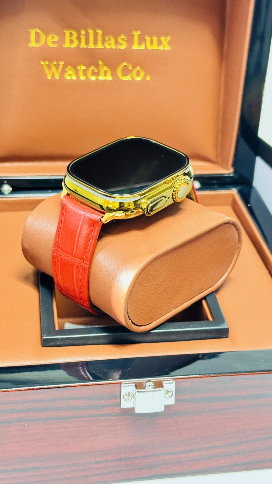 Custom Apple Watch ULTRA 3 49 Polished Anodized GOLD Red Band Gold Plated Buckle