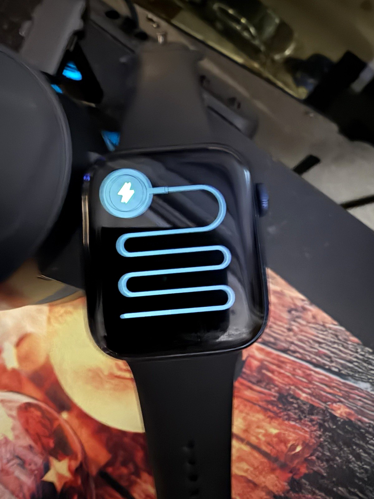 Apple Watch Series 6 44mm Blue Aluminum Case Black Rubber Band GPS