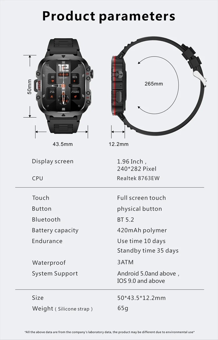 Outdoor Waterproof Smart Watch Men 420mAh Battery Heart Rate