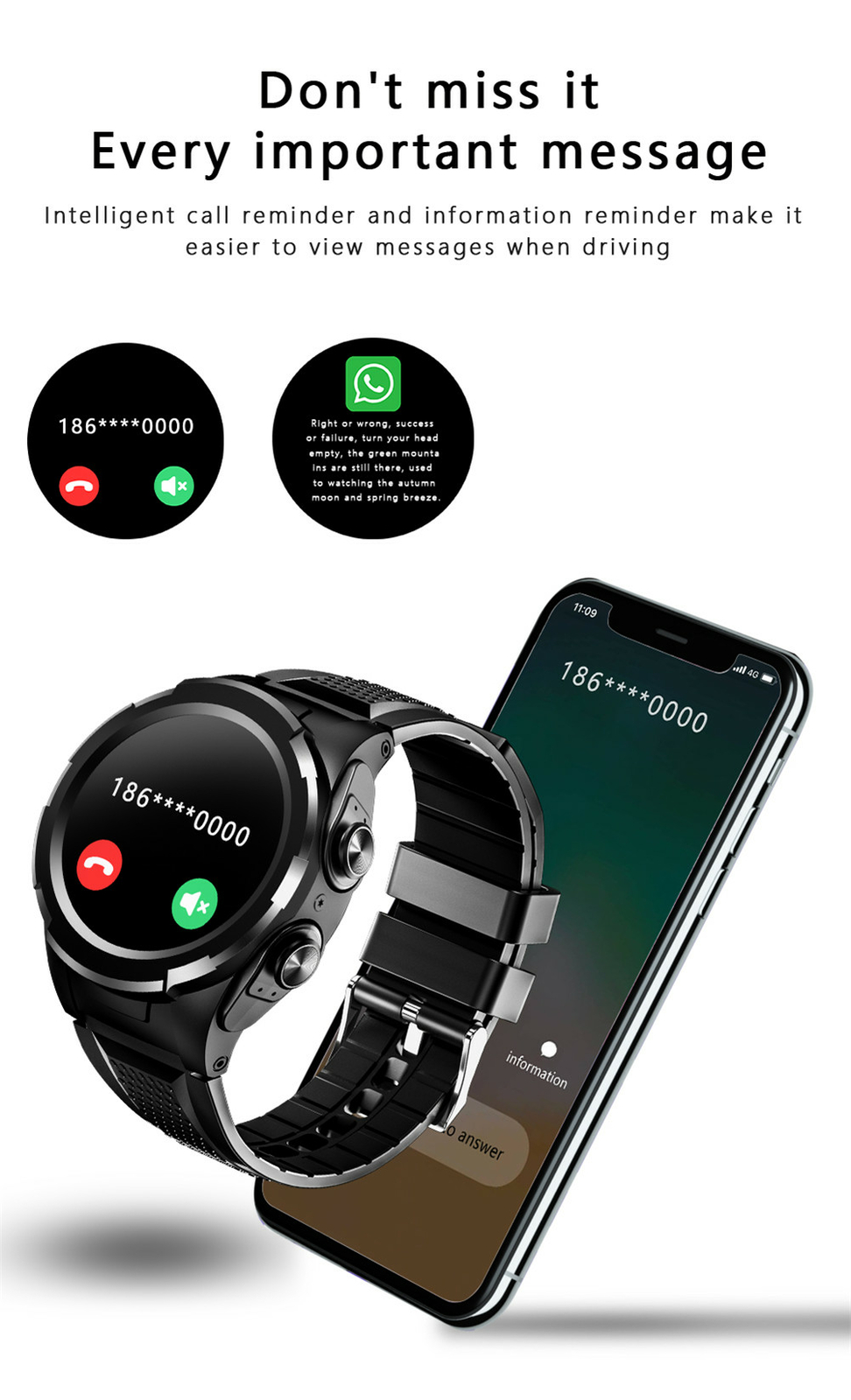 Bluetooth Music Smart Watch with True Wireless Headphones for Android iOS
