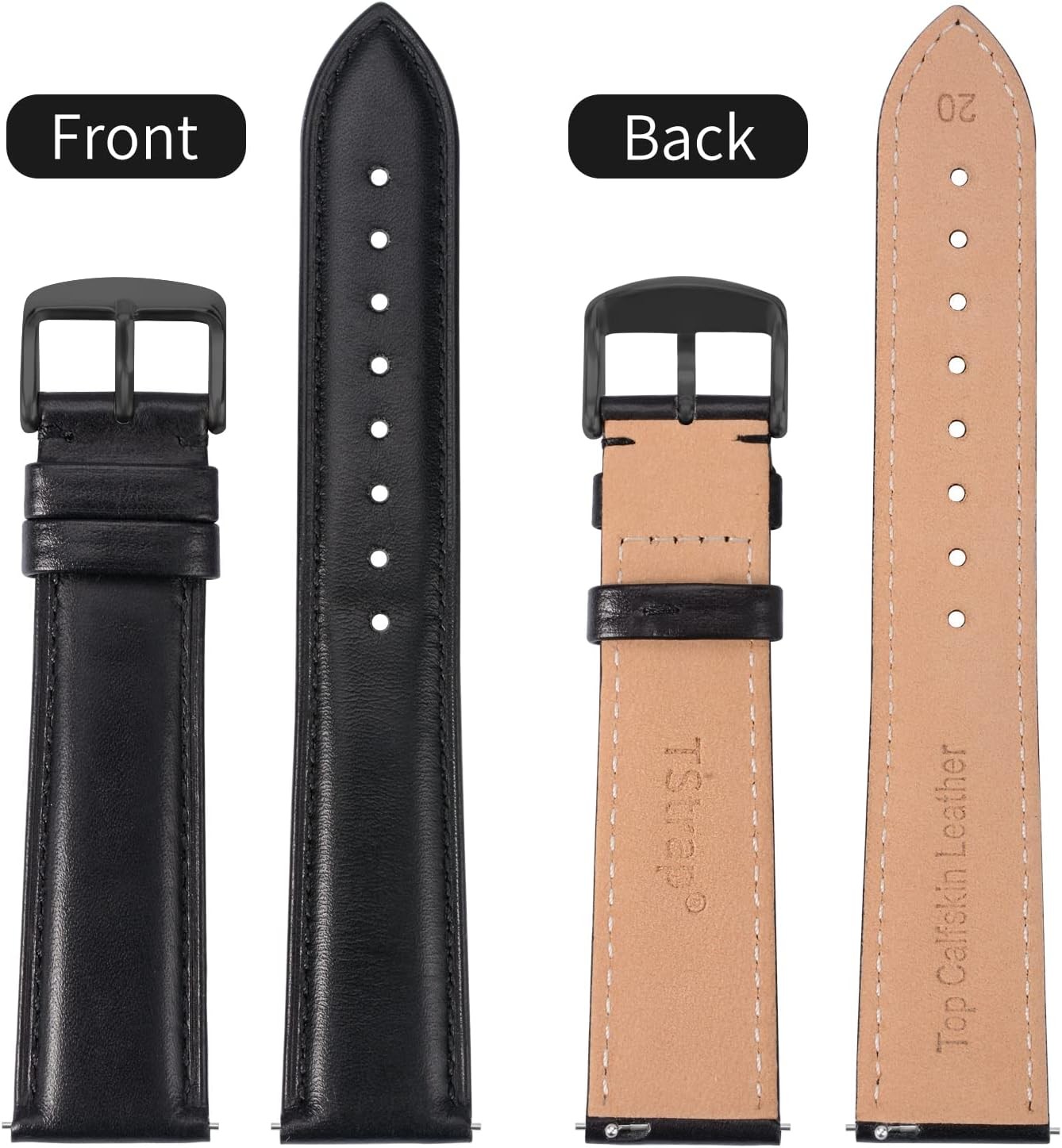 Leather Strap Compatible with 14mm 16mm 18mm 20mm Smart Watches Quick Release