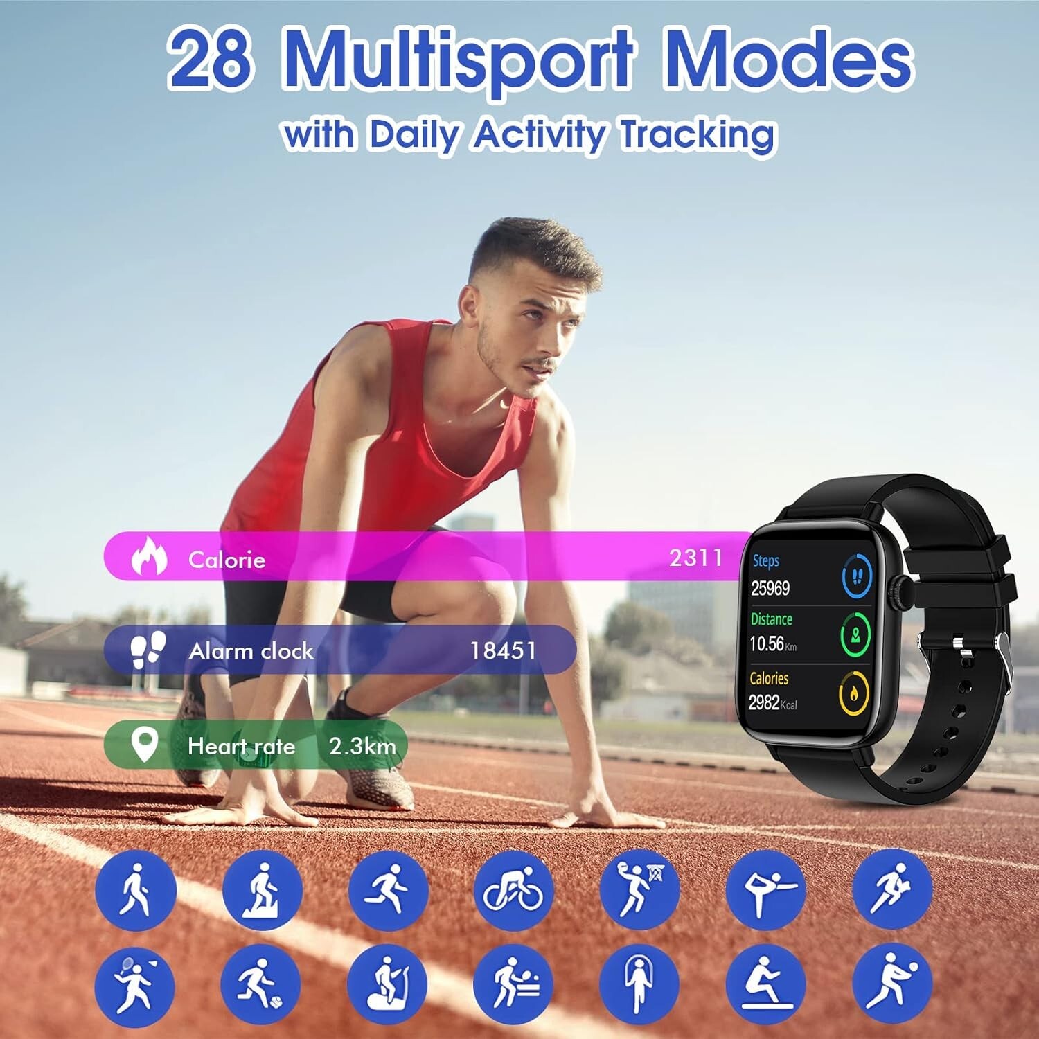 Smart Watch for iPhone/Android Phones Answer/Make Calls – 1.9″ HD Screen Fitn…