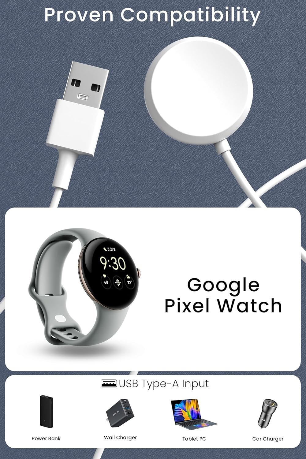 USB Cable for Pixel Watch Charger, 3.3Ft Replacement Charging Cord for Google Pi