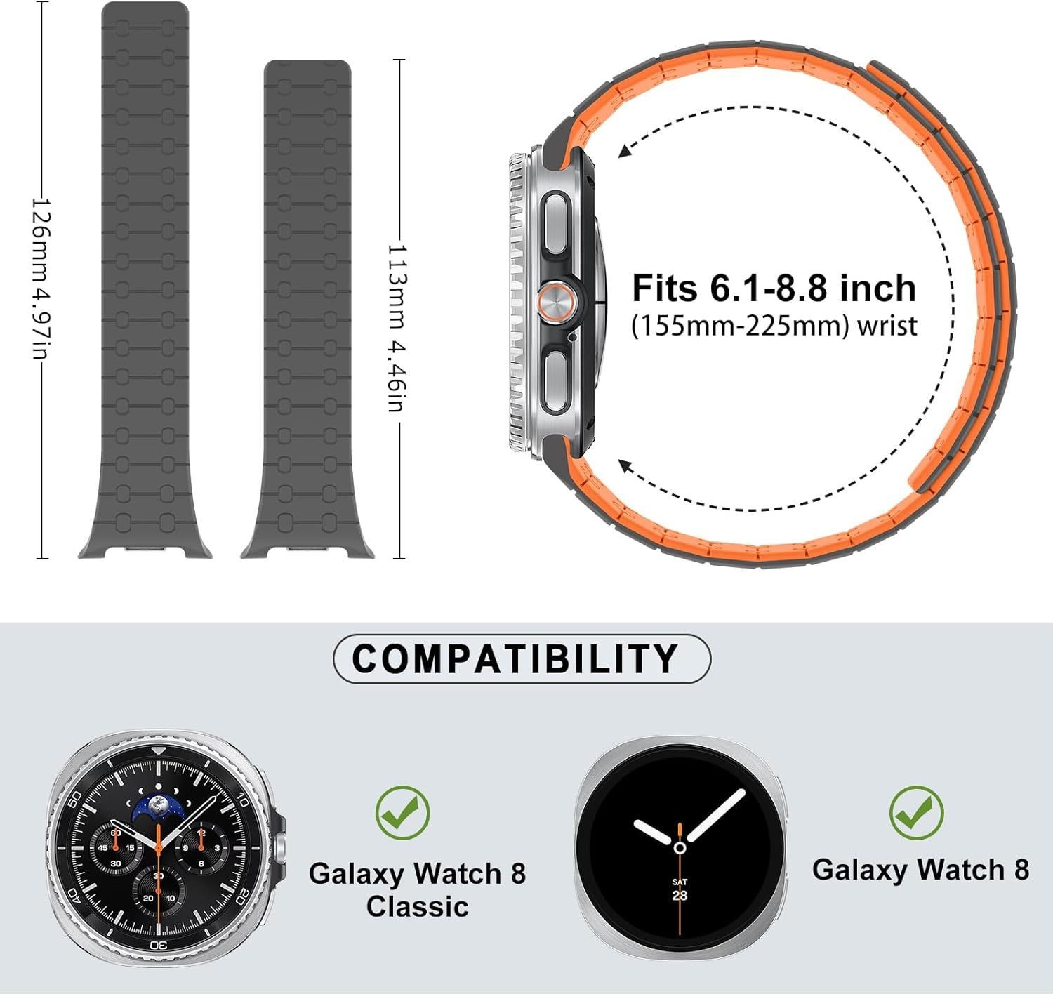 Magnetic Silicone Strap Compatible with Samsung Galaxy Watch 9 40mm 44mm