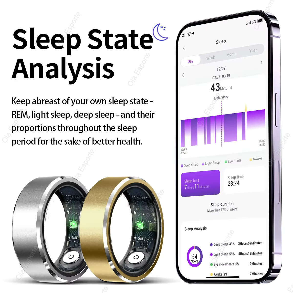 Smart Ring Gesture Control Function 5ATM Waterproof Heart Rate Blood Pressure Ox