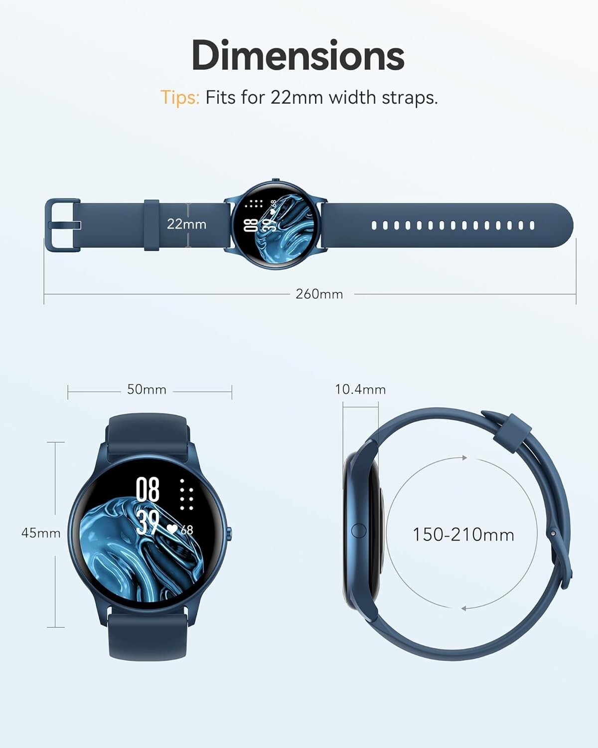 AGPTEK LW11 Smart Watch Waterproof Pulse SpO2 24H Health Monitor & Smart Remind