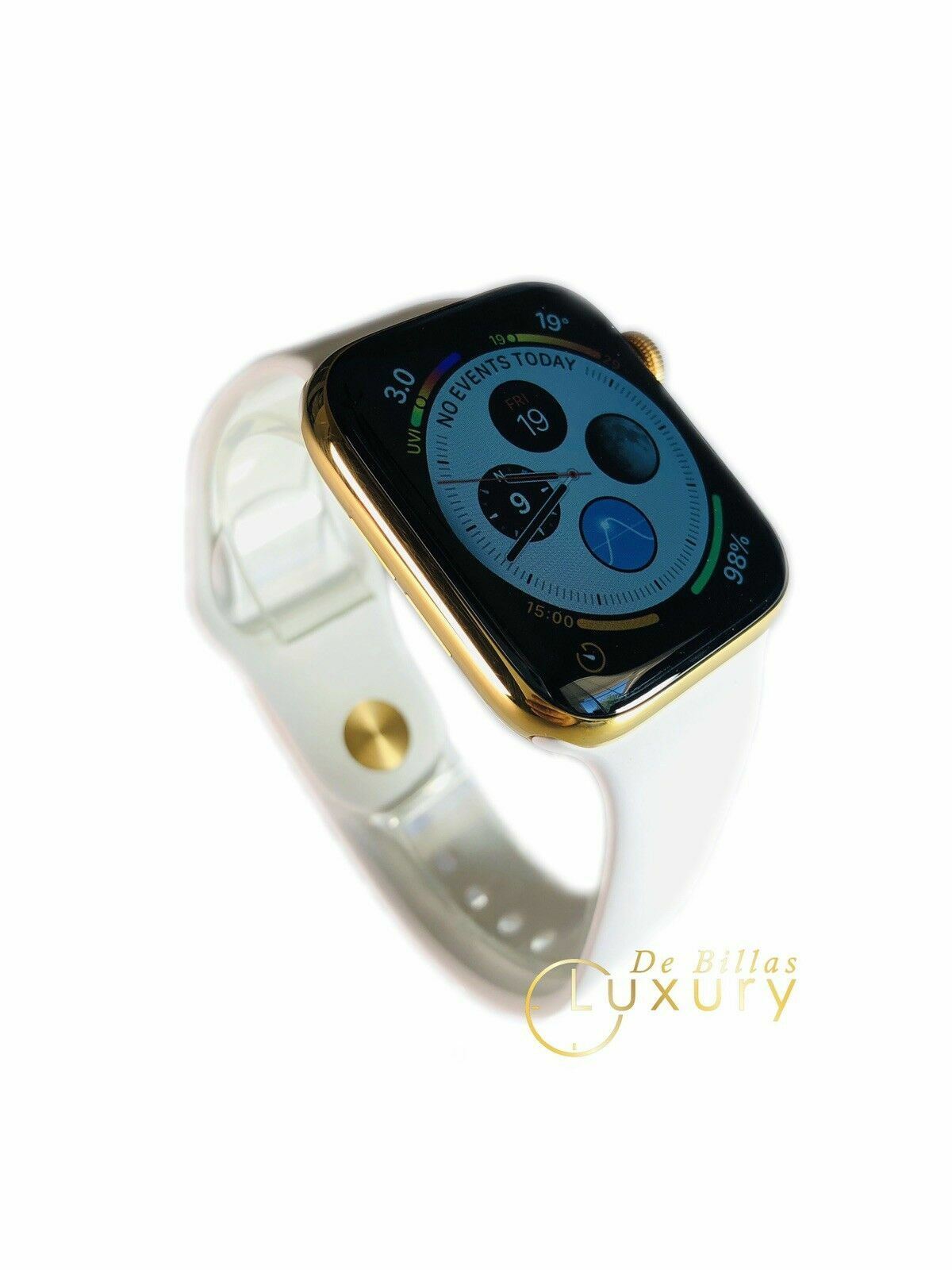 CUSTOM 24K Gold Plated 44MM Apple Watch SERIES 6 With White Sport B GPS+LTE+O2