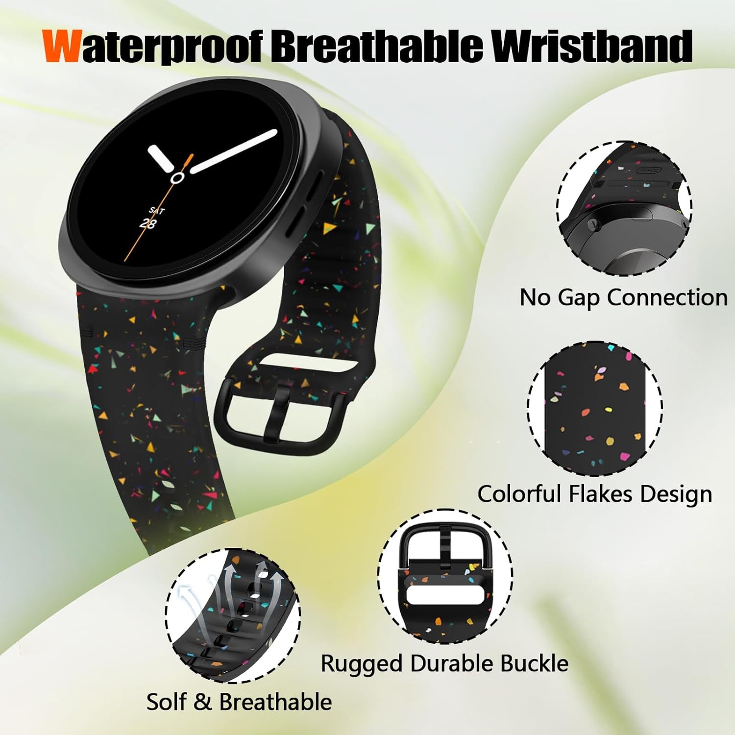 Samsung Galaxy Watch 8 40mm 44mm Black Silicone Strap, Gapless Design