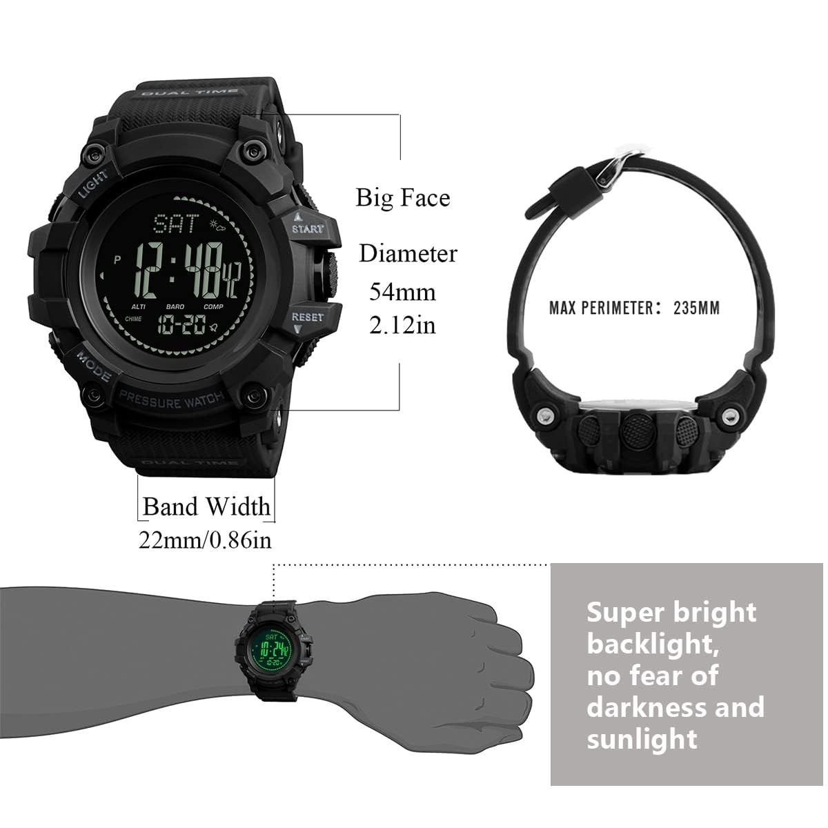 Watch Compass, Altimeter Barometer Thermometer Temperature, Pedometer, Milita…