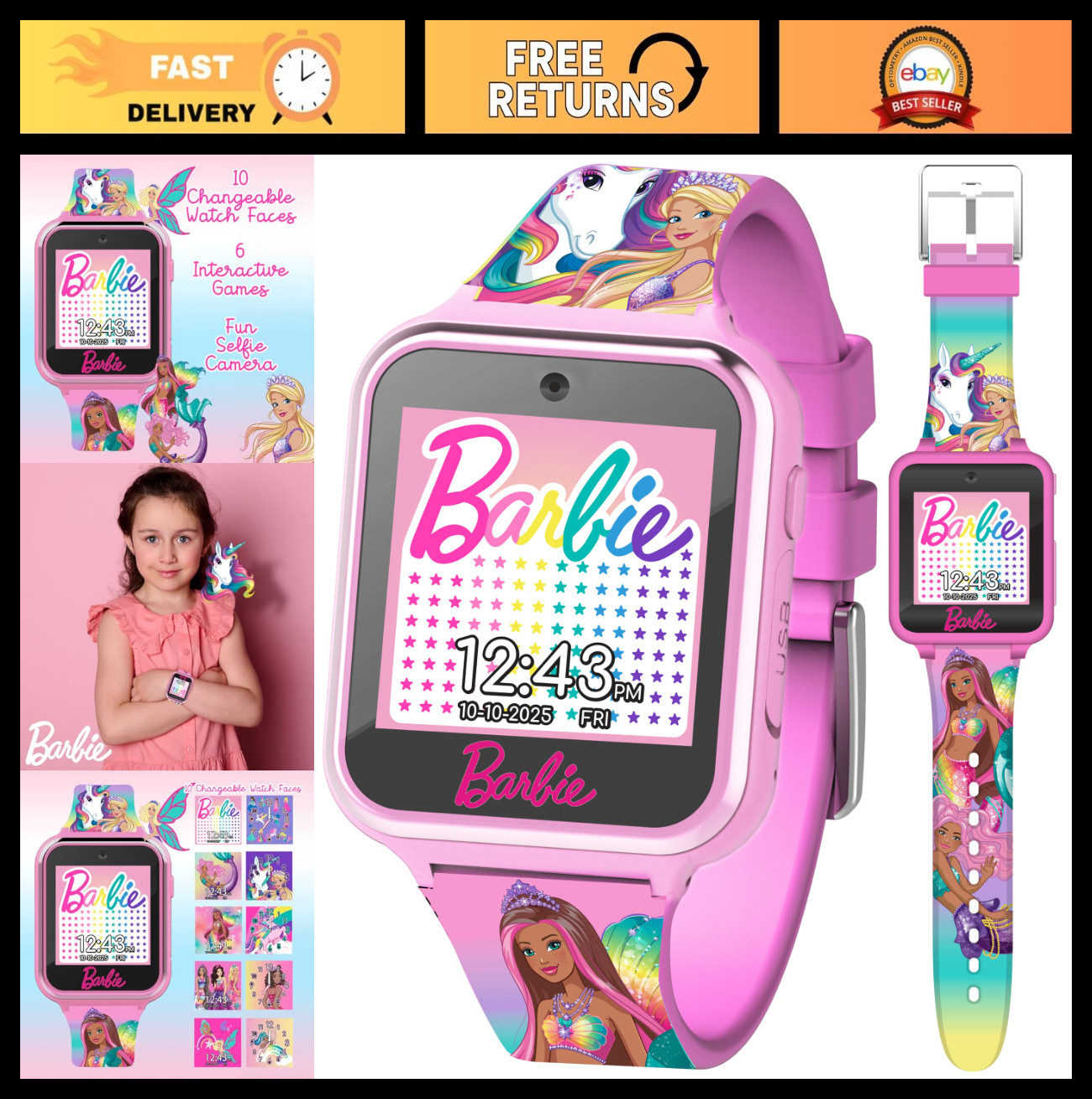 Kids Smartwatch for Girls – Interactive 10 Faces, Camera, Games, Alarm, Step Tra