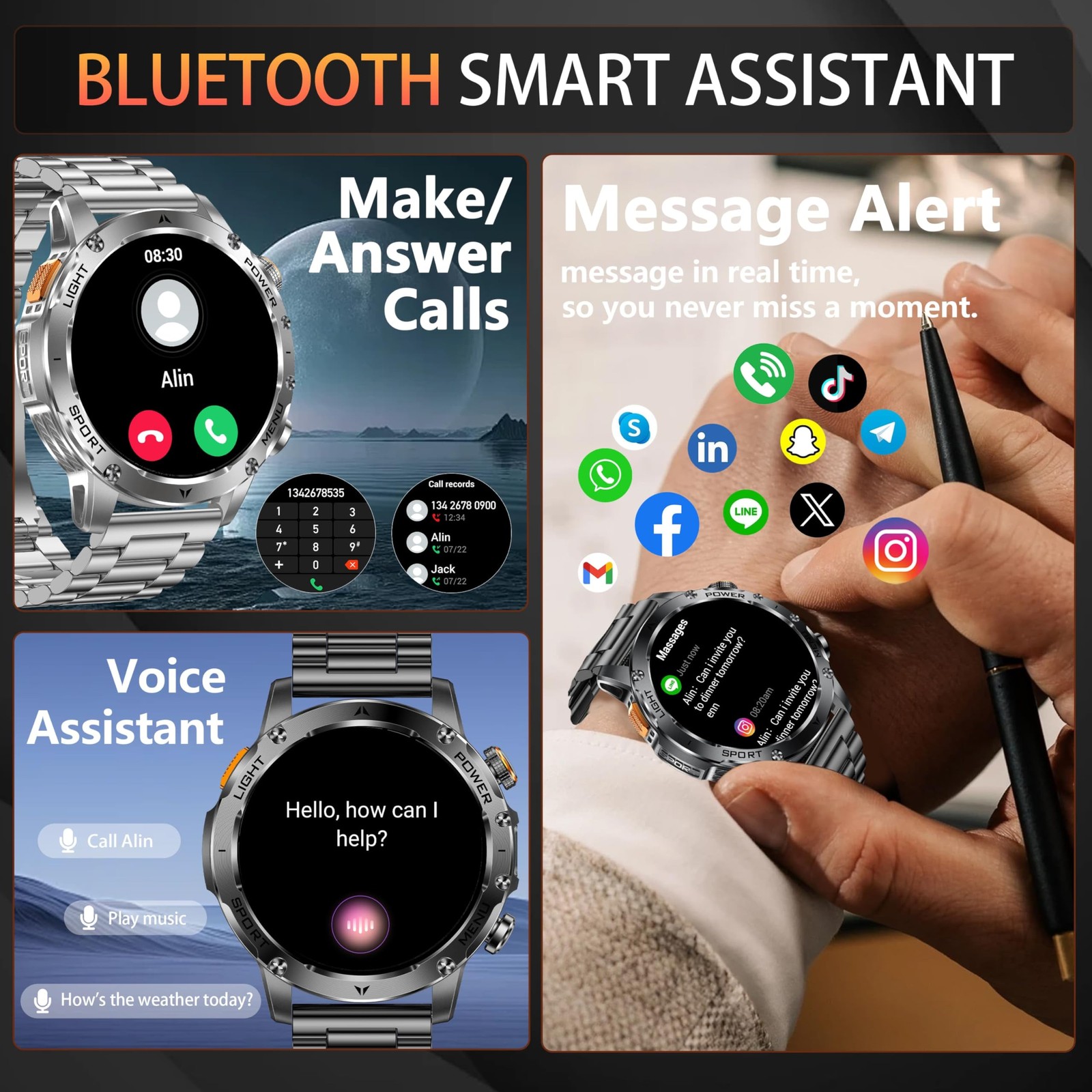 KPEP Military Smart Watches for Men with 2 Straps, 1000mAh Battery/LED Flashligh