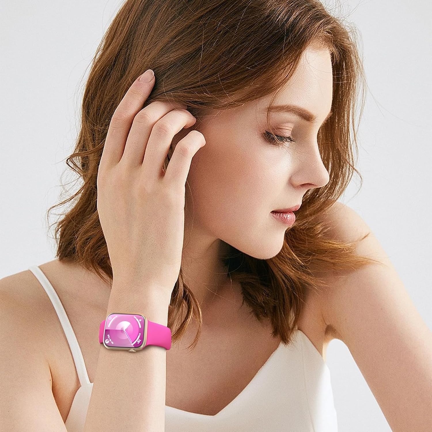 Soft Silicone Strap Compatible with Apple Watch Series 7 44mm Hot Pink