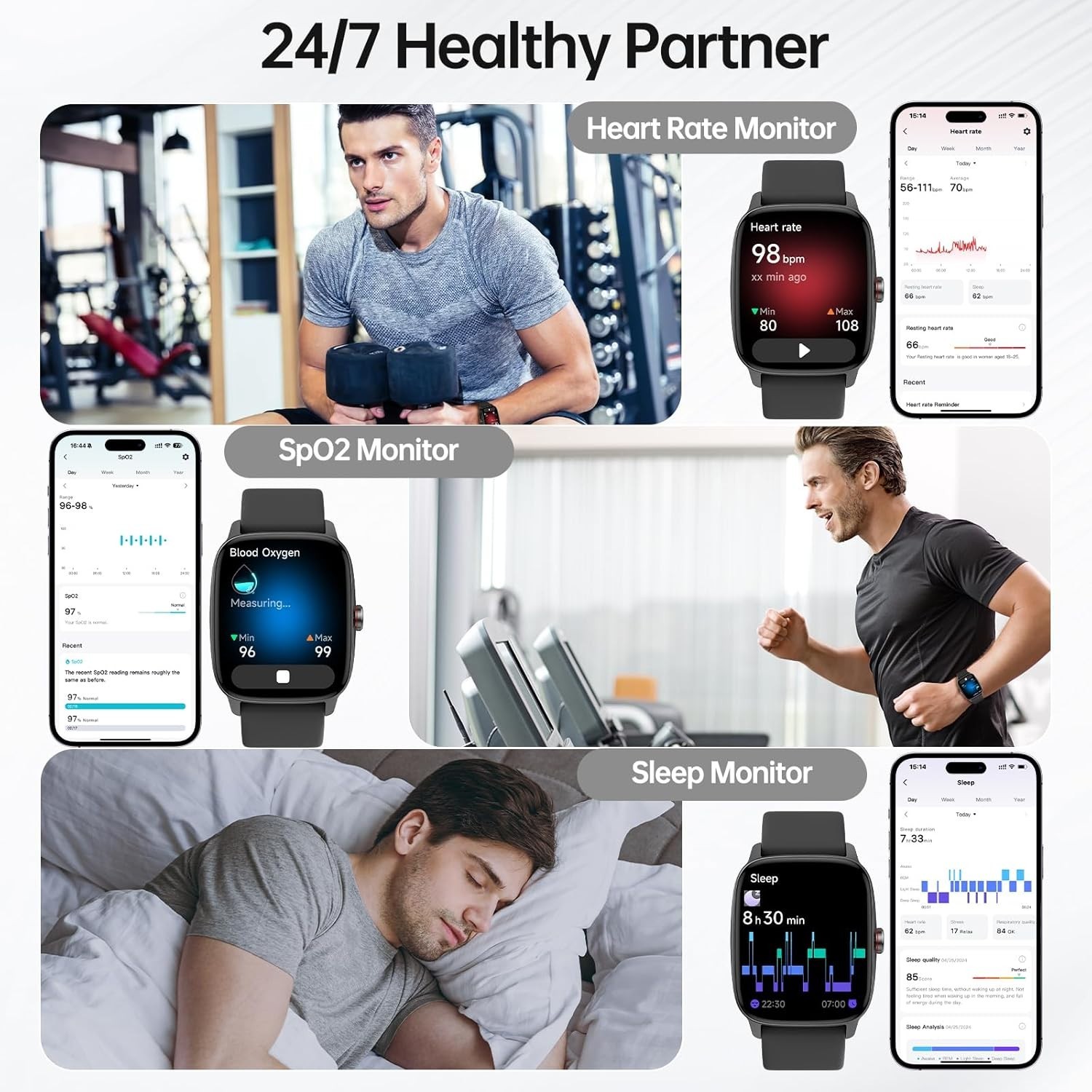 Smart Watches for Women Men with Bluetooth Call & AI Voice, 1.85″ HD Fitness