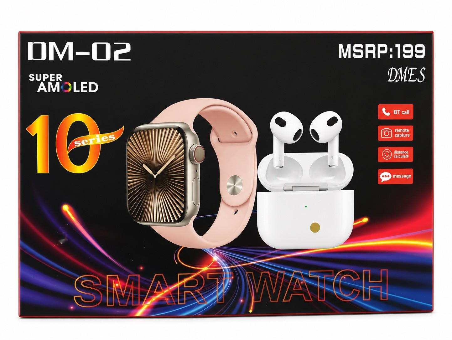 DMES DM-02 Series Smart Watch Super AMOLED Android, Pink Silicone Band Silver