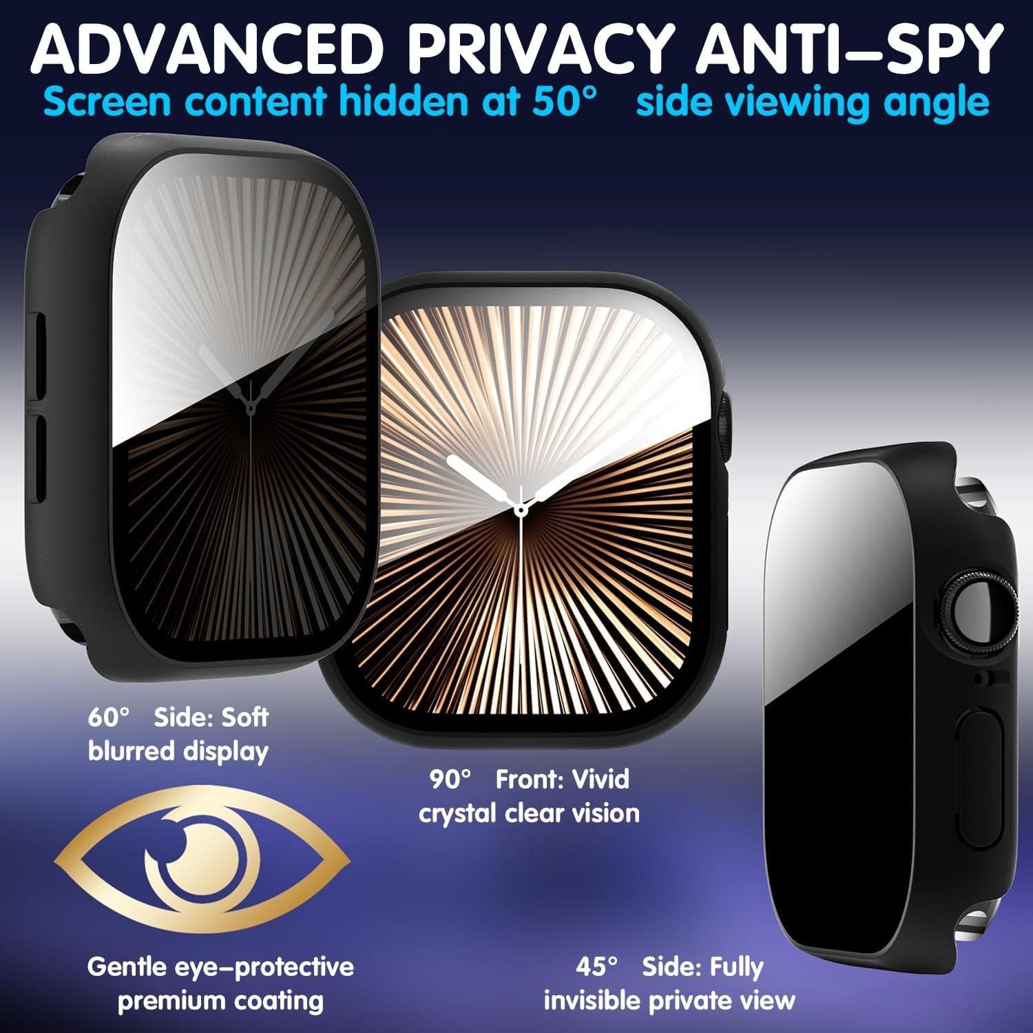3-Pack Privacy Case for Apple Watch Series 10 46mm Anti-Peeping Tempered Glass