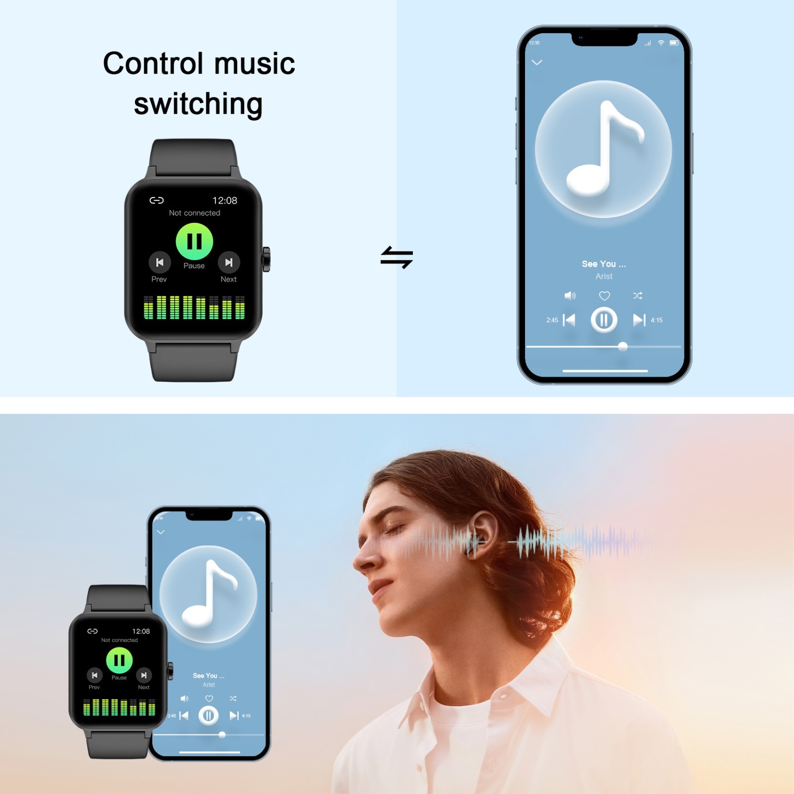 Smartwatch for Men/Women Bluetooth Compatible w/ iPhone Samsung Android Black