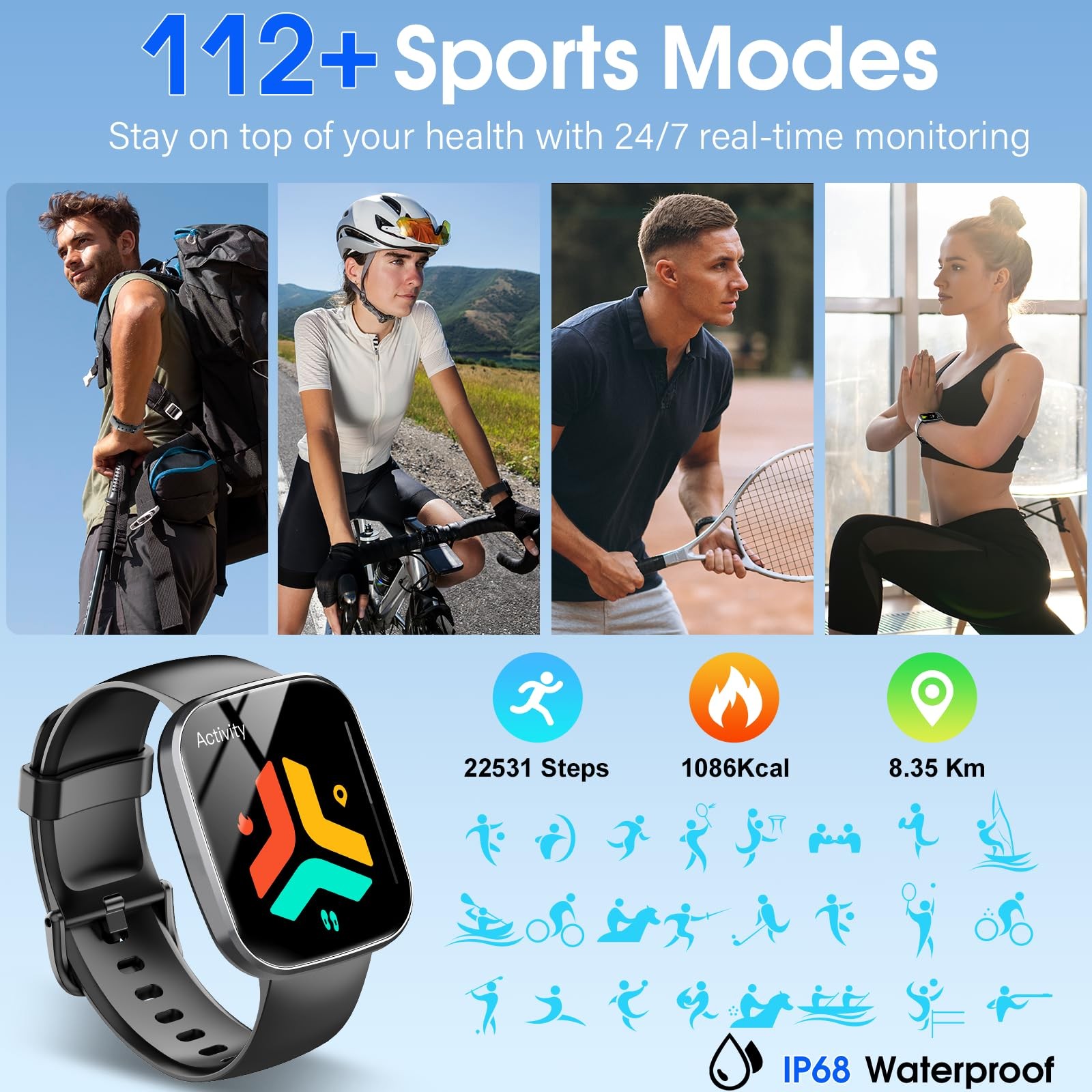 for Men (Answer/Make ), 1.91″ HD Screen Heart Rate/Sleep/Steps Monitor Black