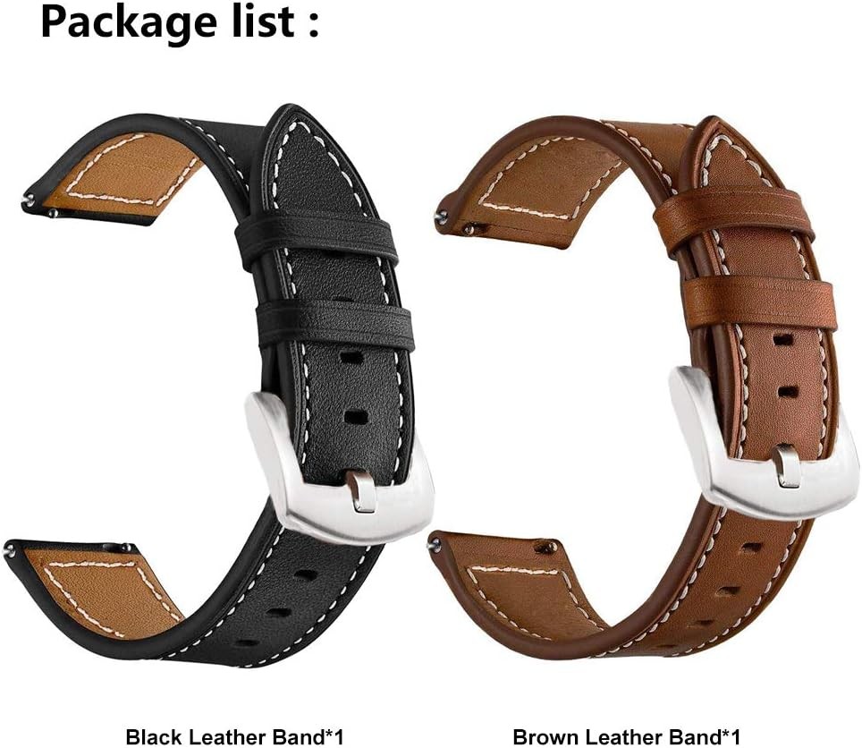 2 Pack Leather Strap Compatible with Garmin Venu 3S 18mm Silver Buckle