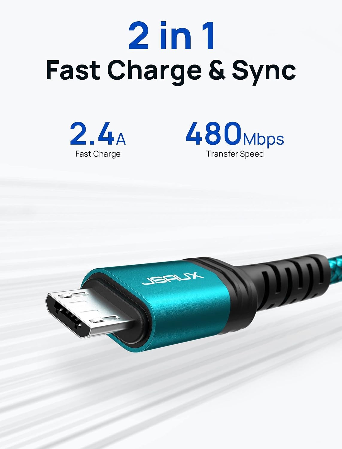 Micro USB Charger Cable 3-Pack, USB A Cord, 3.3/6.6/10FT-Green, 2.4A Charging