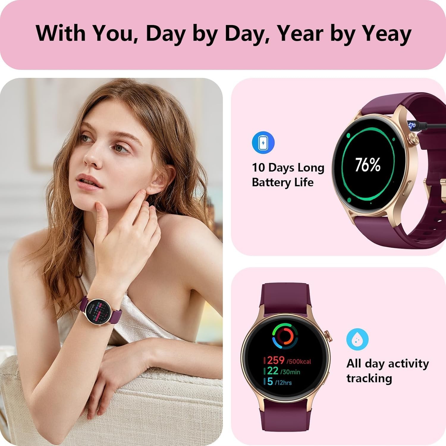 Women’s 1.32” AMOLED Smartwatch: Call, Track Health & Stay Active with Style