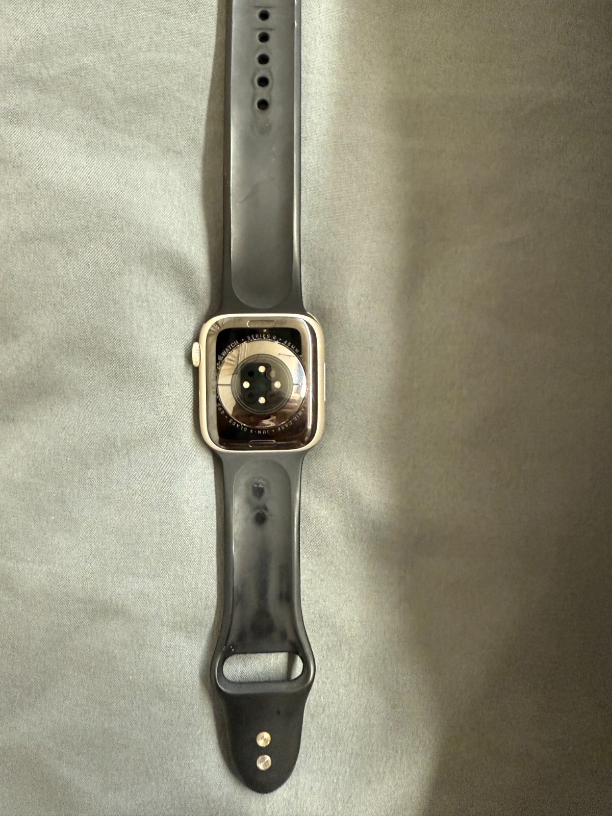 apple watch series 8 45mm gps only, silver black band. minor scratches.