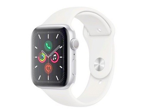 Apple Watch Series 5 (GPS Only, 44mm, Silver Aluminum, White Sport Band)