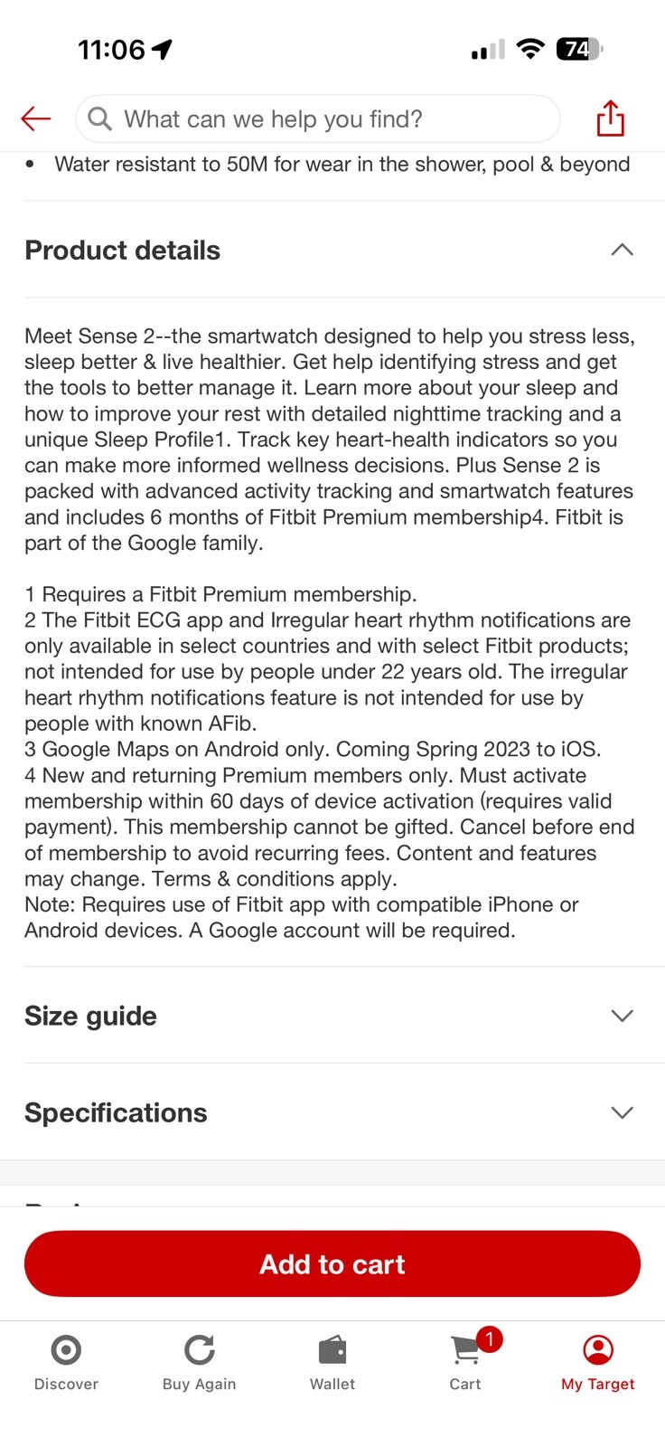 Fitbit Sense 2 Smartwatch Graphite Aluminum With Shadow Gray Band