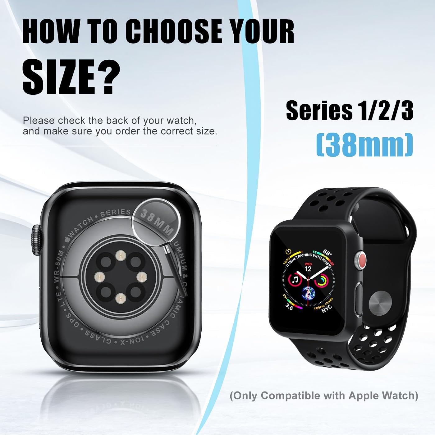 2 Pack Hard PC Case with Tempered Glass Protector for Apple Watch 38mm, Black