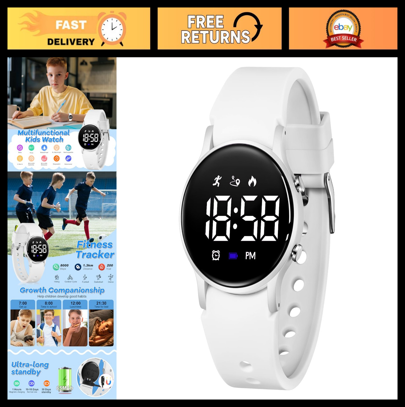 Waterproof Digital Kids Watch with Pedometer, Alarm, Stopwatch & Calendar – Ages