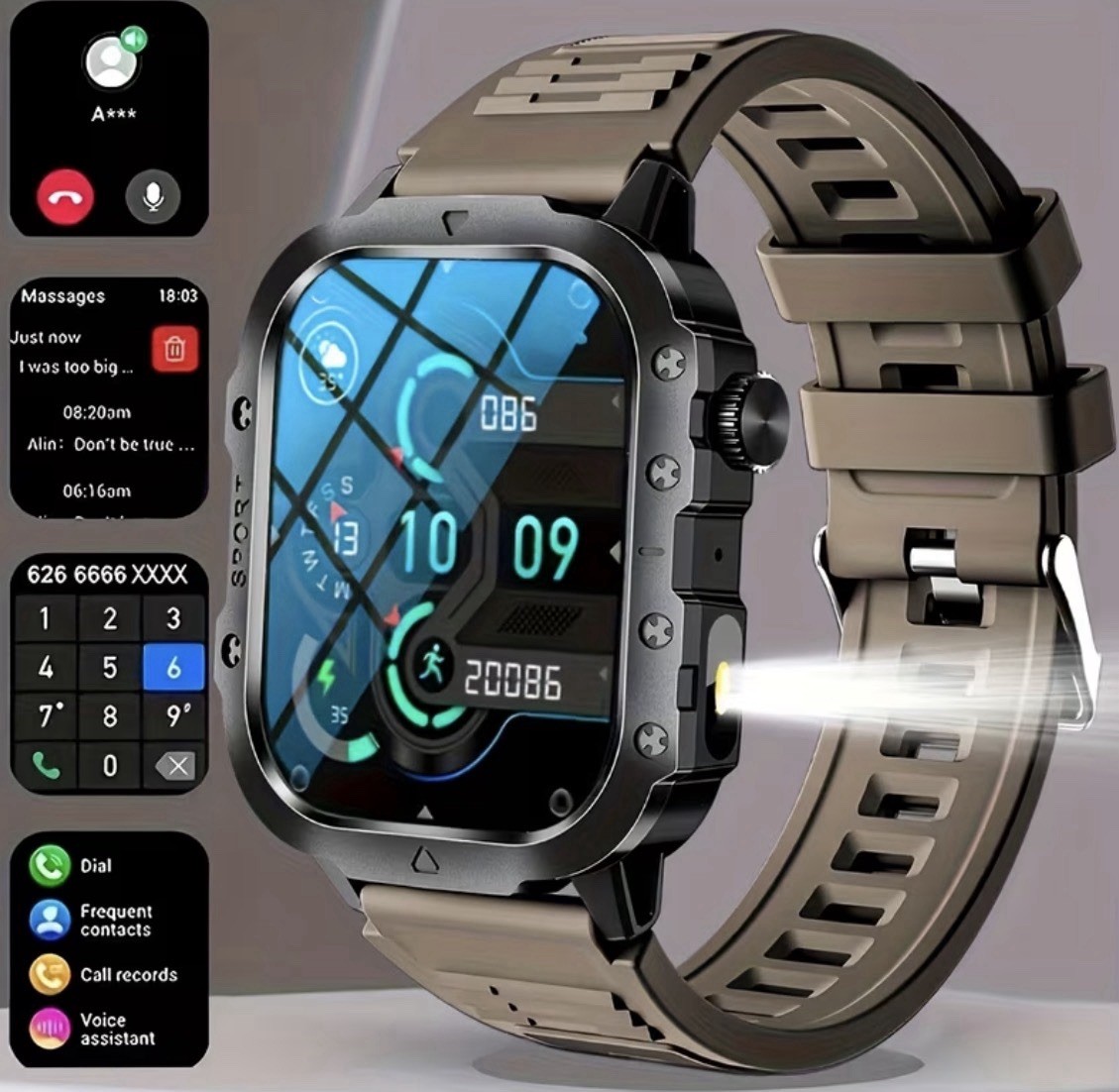 Rugged Bluetooth Smartwatch w/ Call & Text, Fitness Tracker, Weather, Music