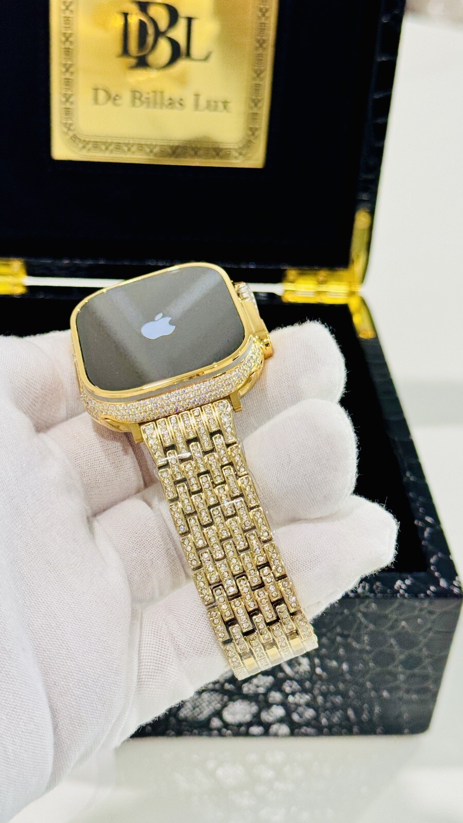 CUSTOM 24k Gold Plated Apple Watch ULTRA 2 49mm Zircon Diamonds ICED Gold Band
