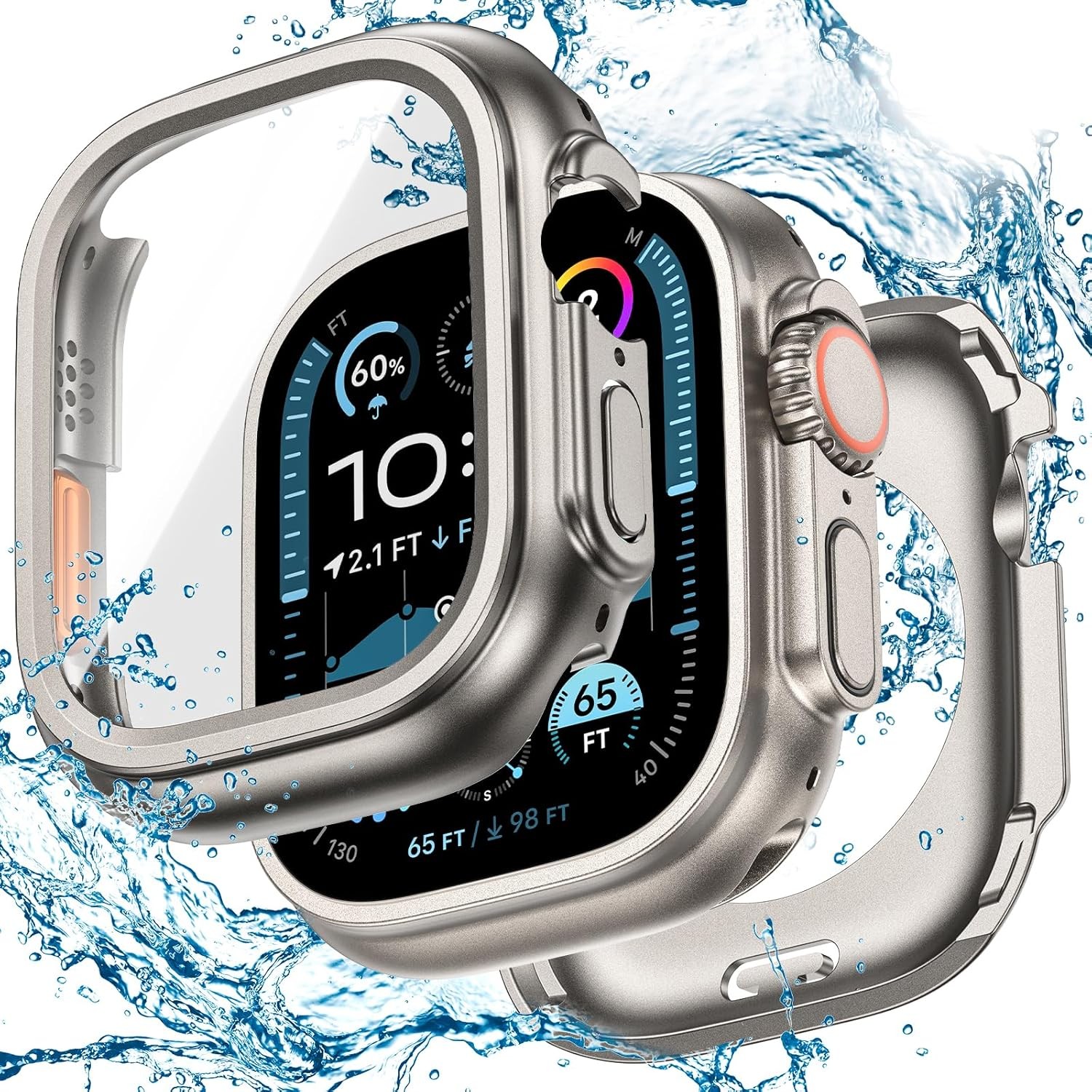 3 in 1 Waterproof Hard Case for Apple Watch 49mm 360° Slim Protective Tempered G