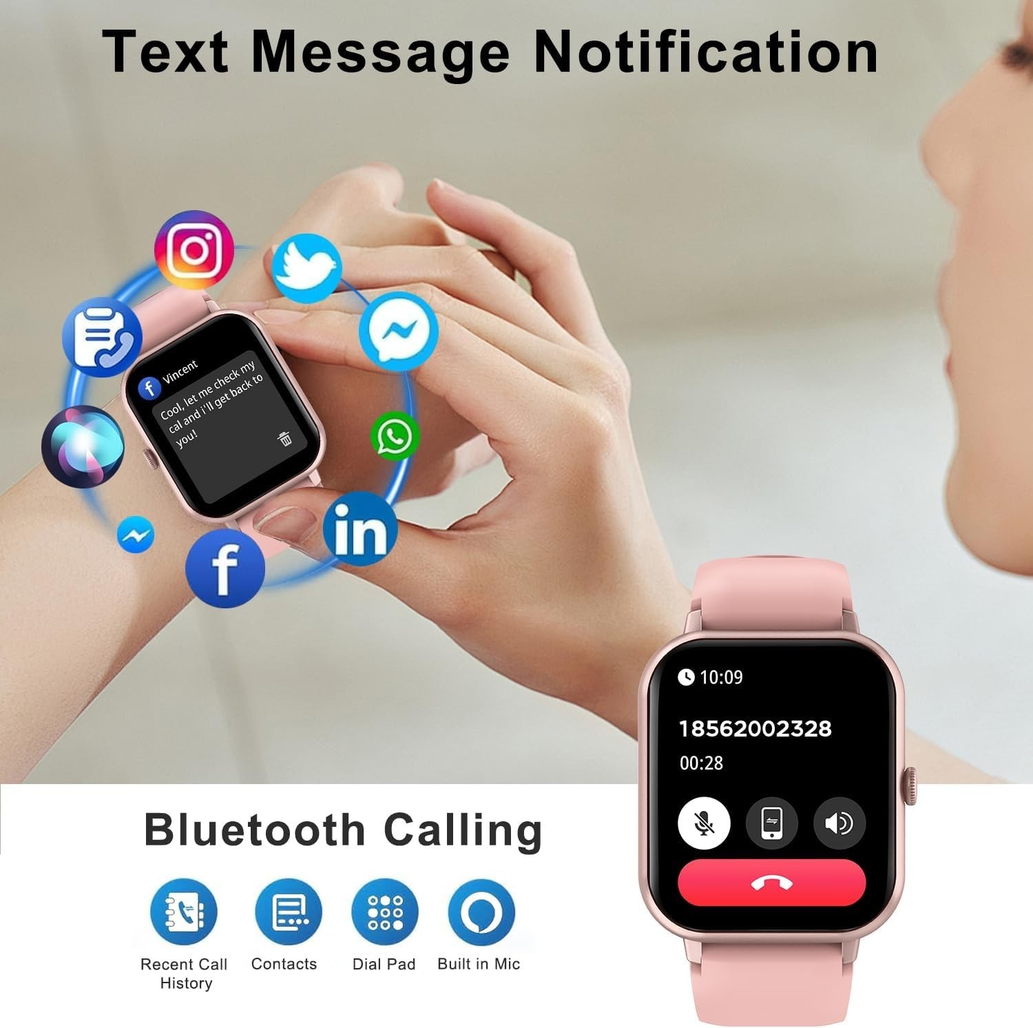 Women’s Smart Watch 1.83″ SmartWatch For Apple iPhone iOS and Android