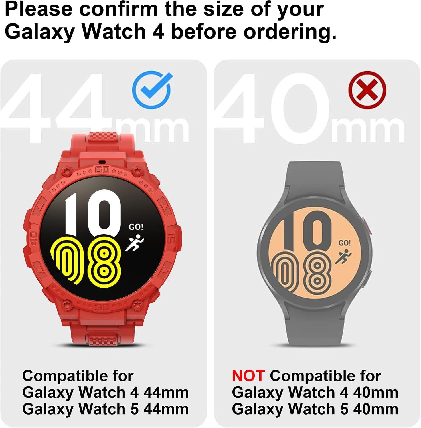 Military Sport Band with Rugged Case for Galaxy Watch 5 44mm, Red Color