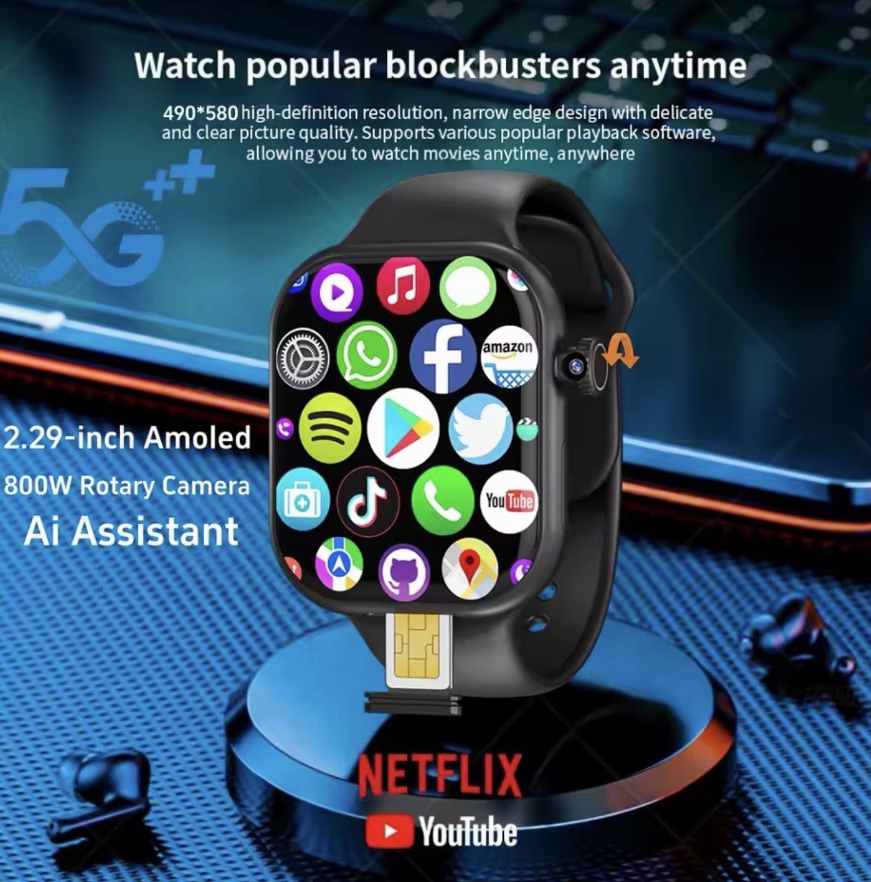 5G Smartwatch S11 Plus 5G LTE Android 12.0 Smart WatchRotating Camera GPS WIFI