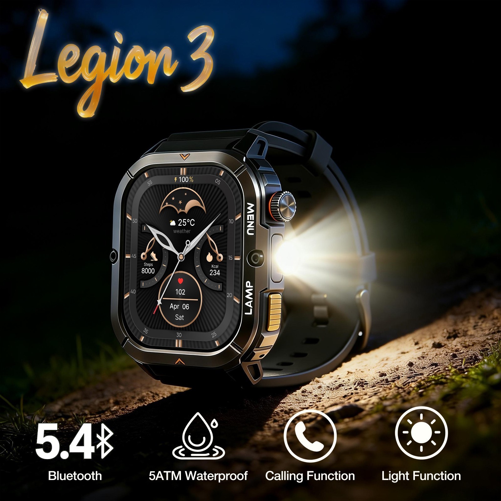 AGM Legion Series Smart Watch With Flashlight Bluetooth Call Sport Smartwatch