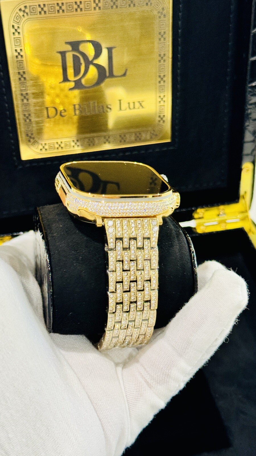 CUSTOM 24k Gold Plated Apple Watch ULTRA 2 49mm Zircon Diamonds ICED Gold Band