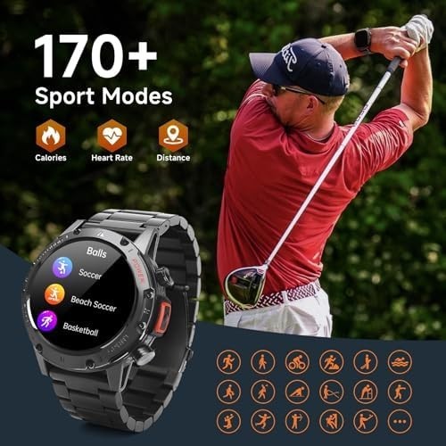 Military Smart Watch for Men (Call Receive/Dial) Rugged Tactical Fitness Tracker